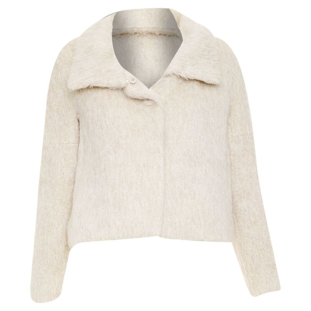 CHLOE Pierre cream fuzzy viscose single tortoiseshell button crop jacket FR34 XS